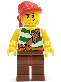 LEGO Pirate Green / White Stripes Reddish Brown Legs Red Bandana (pi134) minifigure