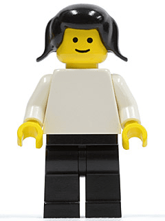 LEGO Plain White Torso with White Arms Black Pigtails Hair (pln019) minifigure