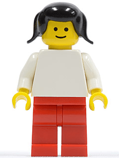 LEGO Plain White Torso with White Arms Black Pigtails Hair (pln030) minifigure
