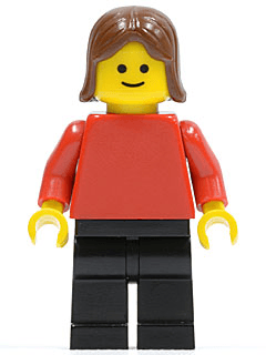 LEGO Plain Red Torso with Red Arms Brown Female Hair (pln049) Town / City Minifigure