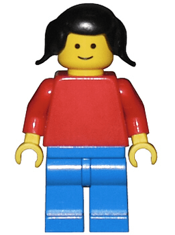 LEGO Plain Red Torso with Red Arms Black Pigtails Hair (pln058) minifigure