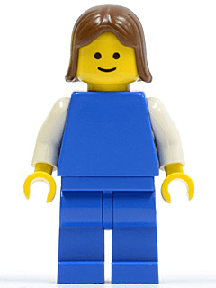 LEGO Plain Blue Torso with White Arms Brown Female Hair (pln077) Town / City Minifigure