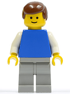LEGO Plain Blue Torso with White Arms Brown Male Hair (pln081) Town / City Minifigure