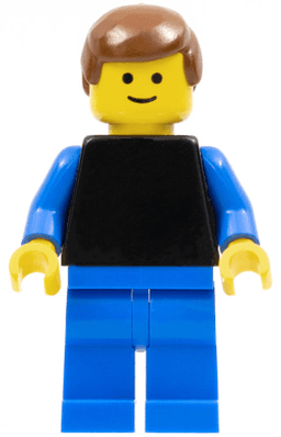LEGO Plain Black Torso with Blue Arms Brown Male Hair (pln087) minifigure