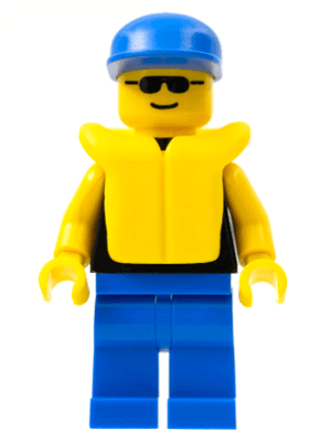 LEGO Plain Black Torso with Yellow Arms Sunglasses Blue Cap Life Jacket (pln097) Town / City Minifigure