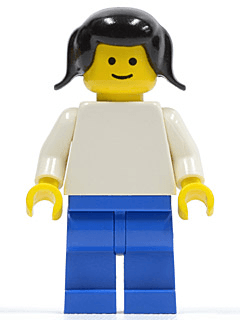 LEGO Plain White Torso with White Arms Black Pigtails Hair (pln107) minifigure