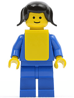 LEGO Plain Blue Torso with Blue Arms Black Pigtails Hair Yellow Vest (pln108) LEGO Minifigure