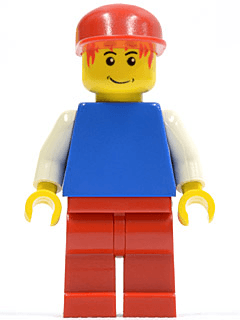 LEGO Plain Blue Torso with White Arms Red Cap Red Hair (pln109) Town / City Minifigure