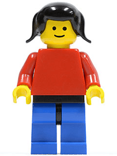 LEGO Plain Red Torso with Red Arms Black Pigtails Hair (pln110) minifigure