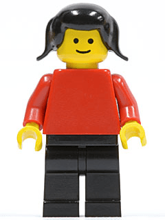 LEGO Plain Red Torso with Red Arms Black Pigtails Hair (pln112) Town / City Minifigure