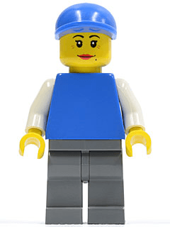 LEGO Plain Blue Torso with White Arms Blue Short Bill Cap Female Dual Sided Head (pln116) minifigure