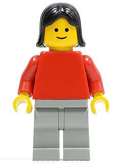 LEGO Plain Red Torso with Red Arms Black Female Hair (pln133) Town / City Minifigure