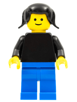 LEGO Plain Black Torso with Black Arms Black Pigtails Hair (pln136) minifigure