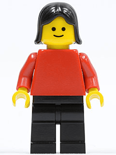 LEGO Plain Red Torso with Red Arms Black Female Hair (pln145) Town / City Minifigure