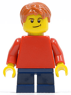 LEGO Plain Red Torso with Red Arms Dark Blue Short Legs Lopsided Smile (Child) (pln160) Town / City Minifigure