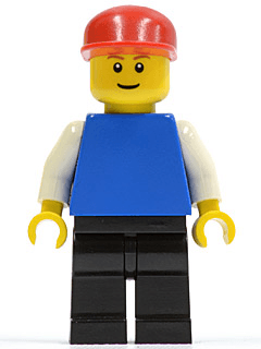 LEGO Plain Blue Torso with White Arms Red Cap Brown Eyebrows (pln162) Town / City Minifigure