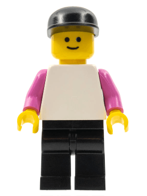 LEGO Plain White Torso with Dark Pink Arms Black Cap (pln165) Town / City Minifigure