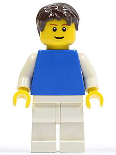LEGO Plain Blue Torso with White Arms Dark Brown Short Tousled Hair (pln166) Town / City Minifigure