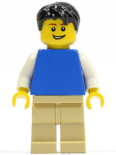 LEGO Plain Blue Torso with White Arms Black Short Tousled Hair (pln172) minifigure