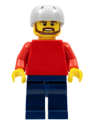 Plain Red Torso with Red Arms, Dark Blue Legs, Sports Helmet and Brown Beard