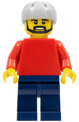 LEGO Plain Red Torso with Red Arms Sports Helmet and Black Beard (pln175a) Town / City Minifigure