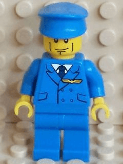 LEGO Plain Blue Torso with Blue Arms Blue Hat with Pilot Torso Sticker (pln178s) Town / City Minifigure