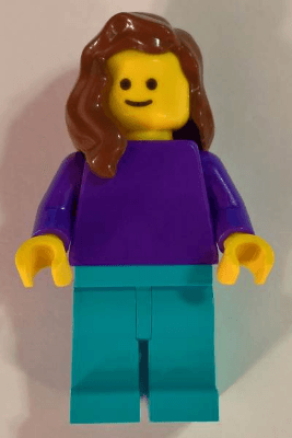 LEGO Plain Dark Purple Torso with Dark Purple Arms Medium Azure Legs Reddish Brown Female Hai (pln184) Town / City Minifigure