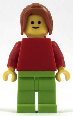 LEGO Plain Red Torso with Red Arms Lime Legs Dark Orange Female Ponytail Long (pln187) minifigure