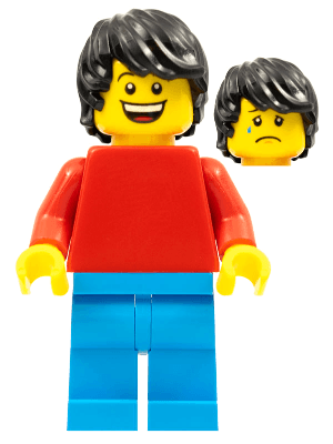 Plain Red Torso with Red Arms, Dark Azure Legs, Black Tousled Hair