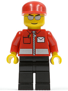 LEGO Post Office White Envelope and Stripe Red Cap Silver Sunglasses (post007) Town / City Minifigure