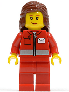 LEGO Post Office White Envelope and Stripe Reddish Brown Female Hair Mid-Length (post009) Town / City Minifigure