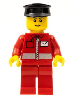 LEGO Post Office White Envelope and Stripe Black Hat Black Eyebrows (post010a) minifigure