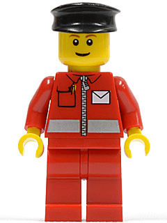 LEGO Post Office White Envelope and Stripe Black Hat Reddish Brown Eyebrows (post010b) minifigure