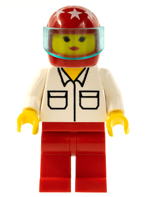Shirt with 2 Pockets, Red Legs, Red Helmet 7 White Stars, Trans-Light Blue Visor