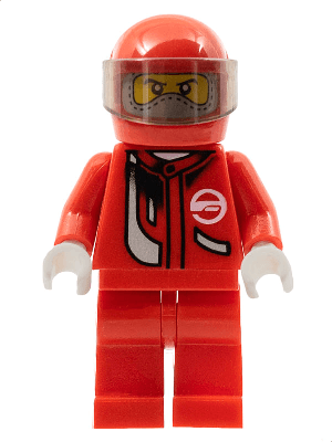 Racer, Red with Light Bluish Gray Balaclava, Red Helmet, Trans-Brown Visor