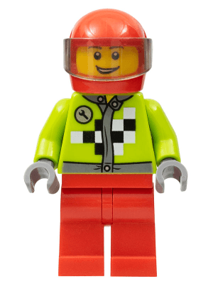 LEGO Lime Jacket with Wrench and Black and White Checkered Pattern (rac054) Town / City Minifigure