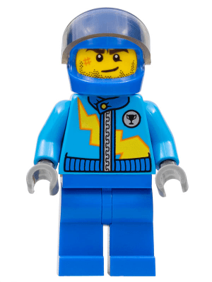 LEGO Dark Azure Racing Jacket with Zipper and Yellow Lightning Bolt Pattern (rac055) Town / City Minifigure