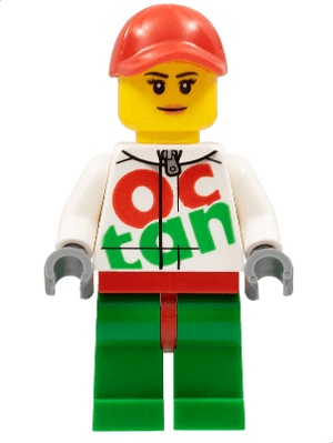 Race Car Female Mechanic, White Octan Racing Suit with Silver Zipper, Red Cap with Hole, Nougat Lips