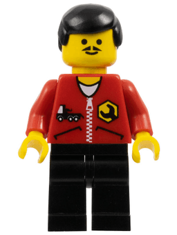 Repair - Red Shirt with Zipper and Wrench Pattern, Black Legs, Black Male Hair