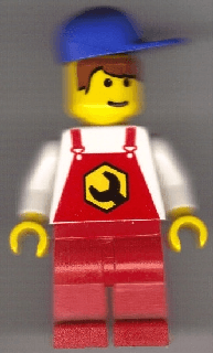 Repair - Overalls Red with Wrench Pattern, Red Legs, Blue Cap