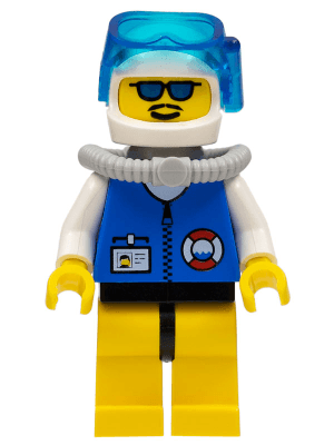 Coast Guard City Center - White Collar & Arms, Yellow Legs with Black Hips, White Helmet, Light Gray Scuba Tank, Sunglasses