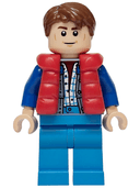 Marty McFly - Red Puffer Vest over Sand Blue Jacket, Blue Arms