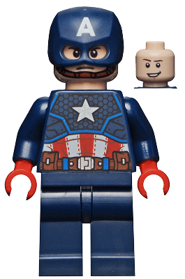 Captain America - Dark Blue Suit with Reddish Brown Belt, Red Hands, Helmet