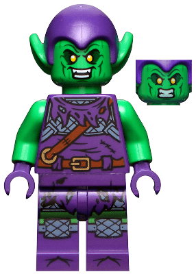 Green Goblin - Bright Green Skin, Dark Purple Outfit, Small Yellow Eyes, Printed Legs
