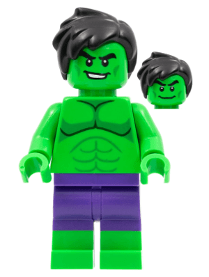 Hulk - Minifigure, Dark Purple Pants, Short Tousled Hair
