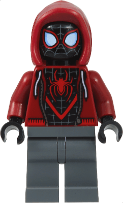 Spider-Man (Miles Morales) - Dark Red Hood, Dark Bluish Gray Legs