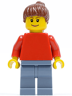 LEGO Plain Red Torso with Red Arms Reddish Brown Ponytail Hair (Soccer Fan) (soc115) minifigure