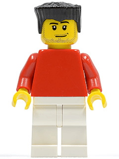 LEGO Plain Red Torso with Red Arms Black Flat Top Hair Smirk and Stubble Beard (Soccer Player) (soc122) Sports Minifigure