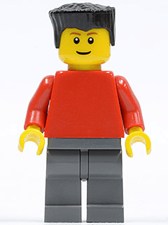 Plain Red Torso with Red Arms, Dark Bluish Gray Legs, Black Flat Top Hair (Soccer Player)