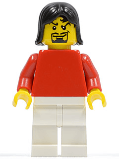 LEGO Plain Red Torso with Red Arms Black Female Hair Moustache (Soccer Player) (soc133) Sports Minifigure